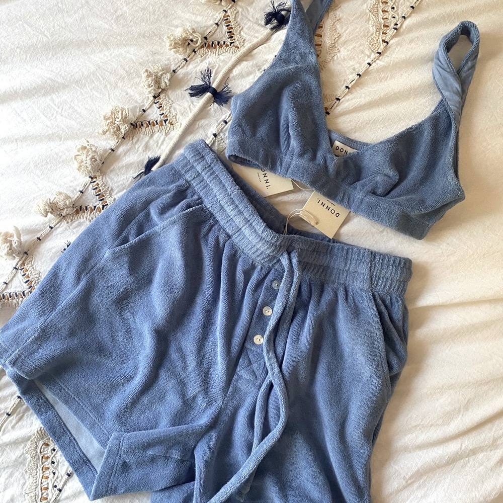Blue Terrycloth short and bralette set - by Donni